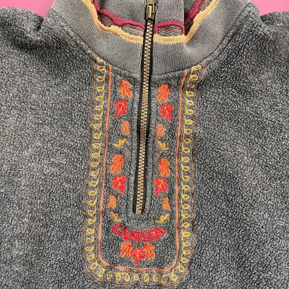 Vintage 90s embroidered fleece dad zip up - Picture 5 of 8